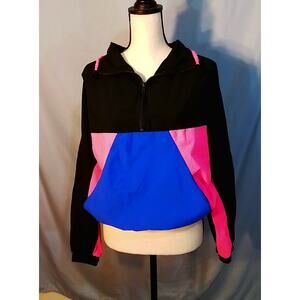 Shell Shock windbreaker, black, blue and pink